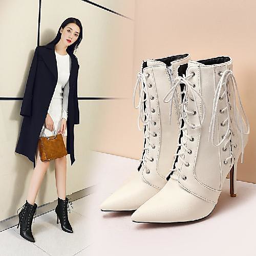

Women's Boots Stiletto Heel Pointed Toe Booties Ankle Boots Daily PU Synthetics Red White Black