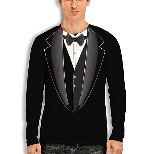 

Men's T shirt 3D Print Graphic 3D Print Long Sleeve Casual Tops Cartoon Classic Black
