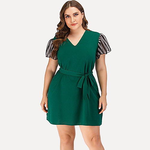 

Women's Plus Size Dress A Line Dress Short Mini Dress Short Sleeve Solid Color Lace up Sexy Spring & Summer