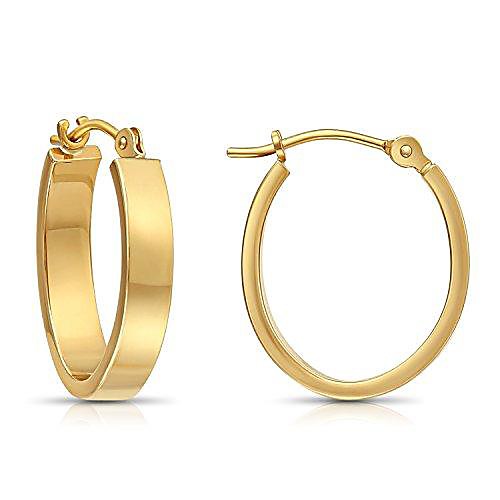 

14k gold small oval flat hoop earrings, 0.7 diameter (yellow-gold)
