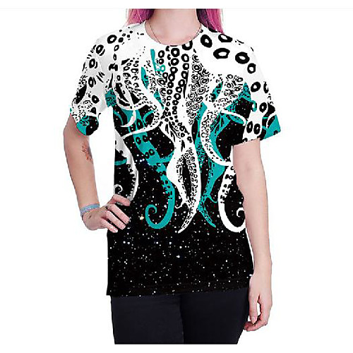 

Women's T shirt Graphic Animal Print Round Neck Tops Basic Basic Top Black