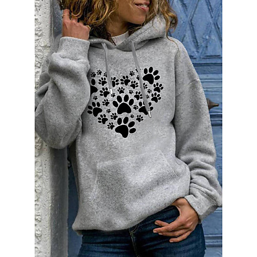 

Women's Hoodie Pullover Graphic Heart Print Daily Other Prints Basic Casual Hoodies Sweatshirts Gray White