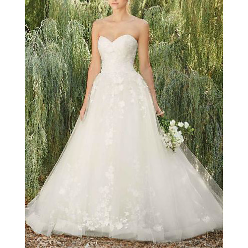 

A-Line Wedding Dresses Sweetheart Neckline Floor Length Lace Tulle Sleeveless Country Romantic with Appliques 2021