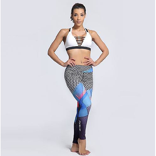 

Women's Basic Casual Comfort Daily Gym Leggings Pants Geometric Ankle-Length Patchwork Print Blue