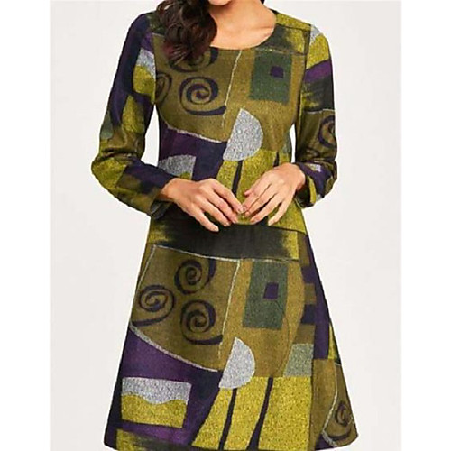 

Women's Shift Dress Knee Length Dress Yellow Gray Red Long Sleeve Print Print Fall Spring Round Neck Casual Vintage 2021 S M L XL XXL 3XL