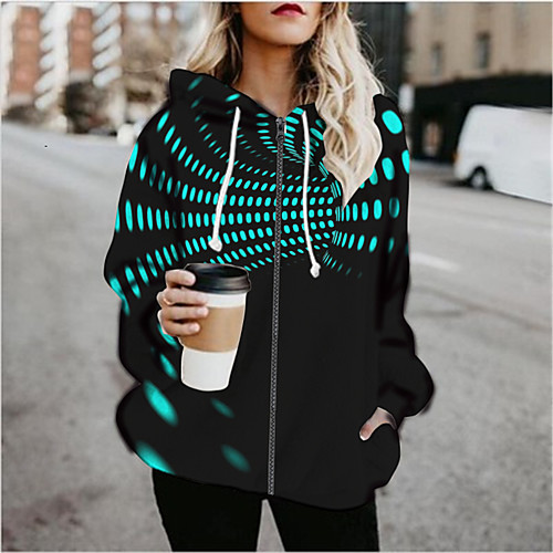 

Women's Hoodied Jacket Sports Fall & Winter Regular Coat Loose Jacket Long Sleeve Print Print Black