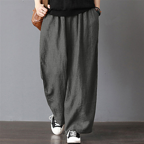 

Women's Chinoiserie Folk Style Wide Leg Pants Pants Solid Colored Full Length Patchwork Camel Khaki Dark Gray