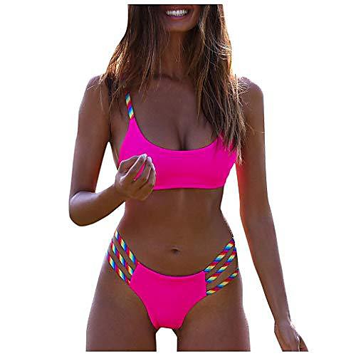 

lopily women's swimsuit swimming costume medalist swimsuit tie knot strappy cutout triangle bikini two piece swimsuit micro thong set tie side bottom(hot pink,)