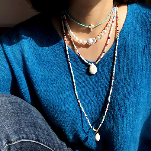 

Women's Pendant Necklace Beaded Necklace Stacking Stackable Friends Precious Joy Lucky Faith Simple Unique Design Ethnic Fashion Pearl Glass Stone Rainbow 75 cm Necklace Jewelry 4pcs For Gift / Shell