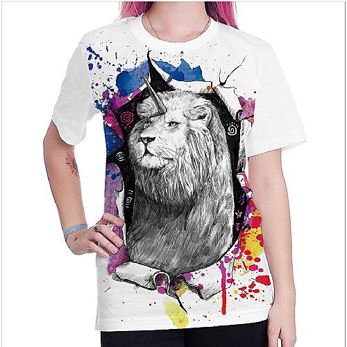 

Women's T shirt Animal Print Round Neck Tops Basic Basic Top Rainbow