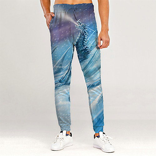 

Men's Novelty Casual / Sporty Outdoor Sports Casual Daily Sweatpants Trousers Pants Graphic 3D Full Length Print Blue