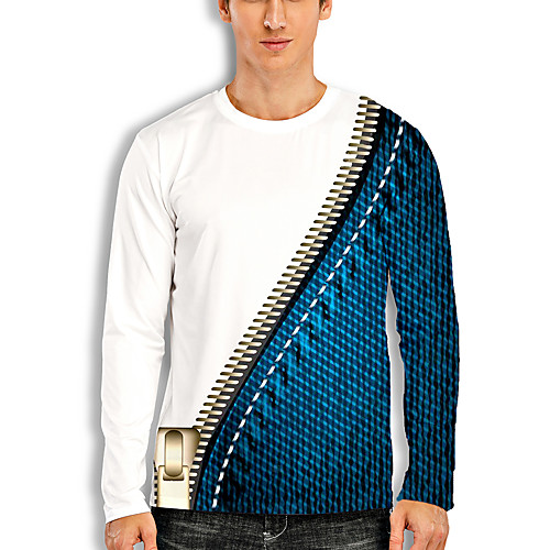 

Men's T shirt 3D Print Graphic 3D Print Long Sleeve Casual Tops Cartoon Classic Blue