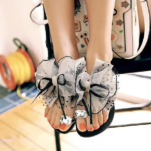 

Women's Sandals Flat Heel Round Toe Flat Sandals Daily Mesh Black Gray