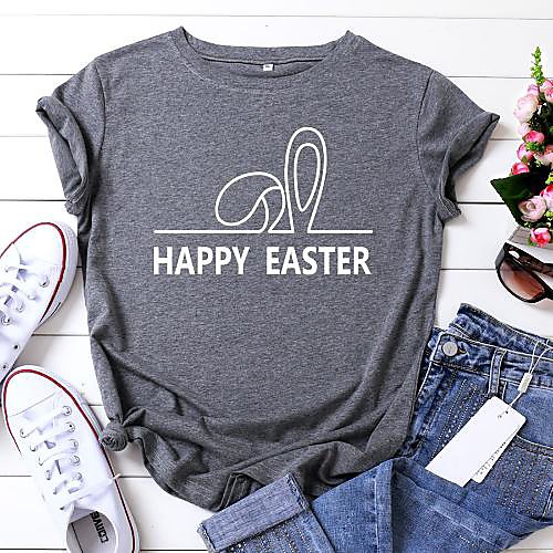 

Women's T shirt Letter Animal Print Round Neck Tops 100% Cotton Basic Basic Top Yellow Blushing Pink Army Green