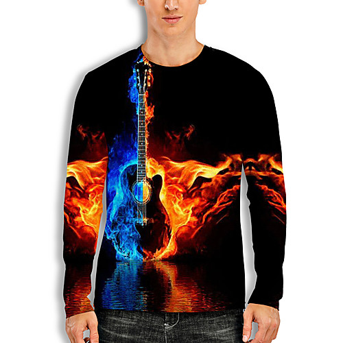 

Men's T shirt Shirt 3D Print Graphic 3D Print Long Sleeve Casual Tops Cartoon Classic Round Neck Black