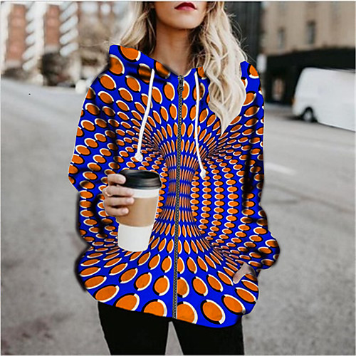 

Women's Hoodied Jacket Sports Fall & Winter Regular Coat Loose Jacket Long Sleeve Print Print Rainbow