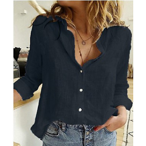 

Women's Blouse Shirt Plain Long Sleeve Shirt Collar Basic Casual Tops Yellow Pink Black