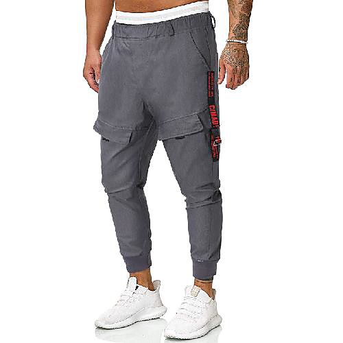 

Men's Cargo Chino Outdoor Sports Casual Daily Jogger Tactical Cargo Pants Solid Color Letter Full Length Sporty Print Gray