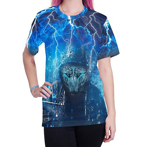 

Women's T shirt Graphic Animal Print Round Neck Tops Basic Punk & Gothic Basic Top Blue