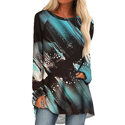 

Women's Shift Dress Short Mini Dress Navy Blue Long Sleeve Print Print Fall Spring Round Neck Casual Loose 2021 M L XL XXL 3XL