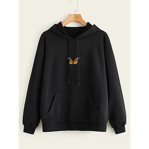 

Women's Hoodie Sweatshirt Graphic Embroidery Front Pocket Daily Other Prints Basic Hoodies Sweatshirts Cotton Yellow Blushing Pink Wine