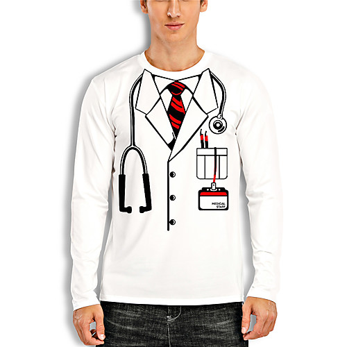 

Men's T shirt 3D Print Graphic 3D Print Long Sleeve Casual Tops Cartoon Classic White