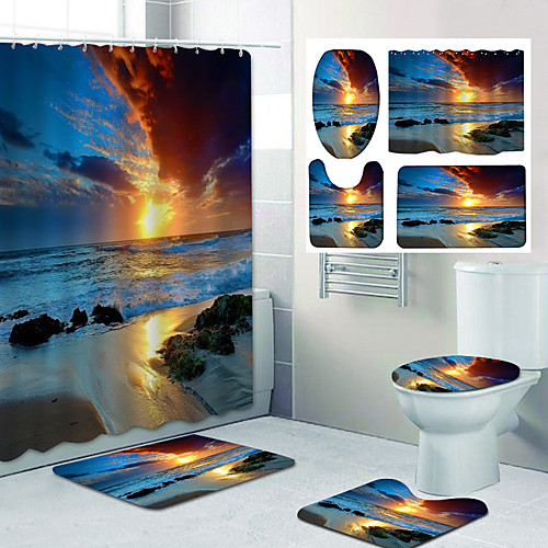 

Bathroom Shower Curtain & Mat Set Classic Polyester New Design