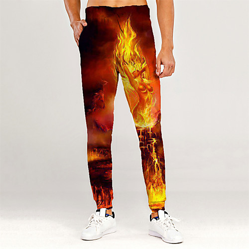 

Men's Novelty Casual / Sporty Outdoor Sports Casual Daily Sweatpants Trousers Pants Graphic 3D Full Length Print Orange