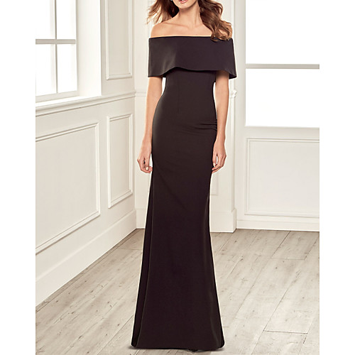 

Sheath / Column Minimalist Elegant Engagement Formal Evening Dress Off Shoulder Short Sleeve Floor Length Stretch Fabric with Sleek 2021