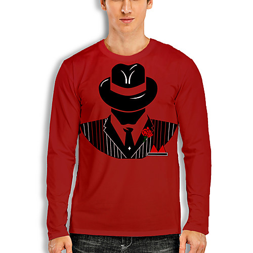 

Men's T shirt 3D Print Graphic 3D Print Long Sleeve Casual Tops Cartoon Classic Red