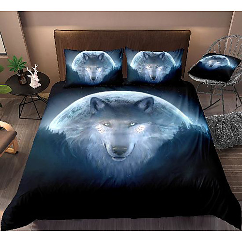 

wolf print 3-piece duvet cover set hotel bedding sets comforter cover with soft lightweight microfiber, include 1 duvet cover, 2 pillowcases for double/queen/king(1 pillowcase for twin/single)