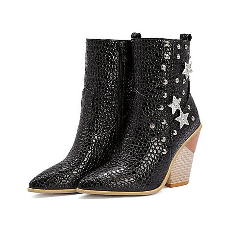 

Women's Boots Chunky Heel Pointed Toe Booties Ankle Boots Classic Daily Walking Shoes PU Beading Flower Solid Colored White Black Yellow / Mid-Calf Boots