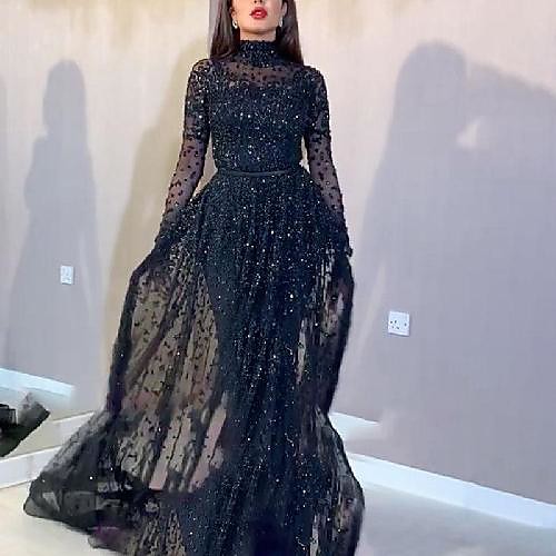 

Women's Sheath Dress Maxi long Dress Black Sleeveless Solid Color Mesh Patchwork Fall Spring Round Neck Elegant Formal Party 2021 S M L XL XXL