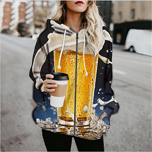 

Women's Hoodied Jacket Sports Fall & Winter Regular Coat Loose Jacket Long Sleeve Print Print Orange