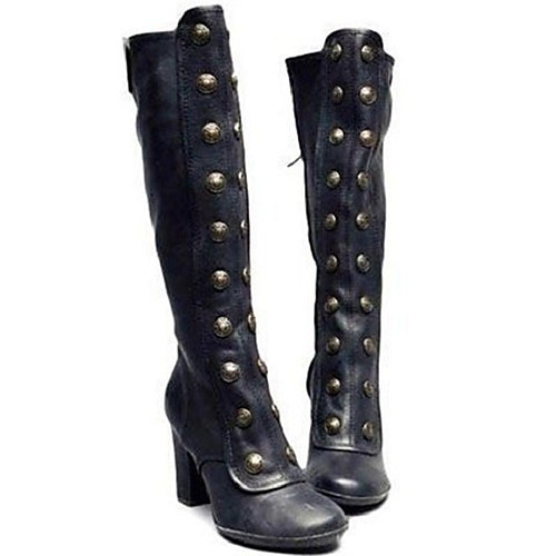 

Women's Boots Knee High Boots Cuban Heel Round Toe Knee High Boots Basic Casual Vintage Daily Walking Shoes PU Rivet Solid Colored Black Brown