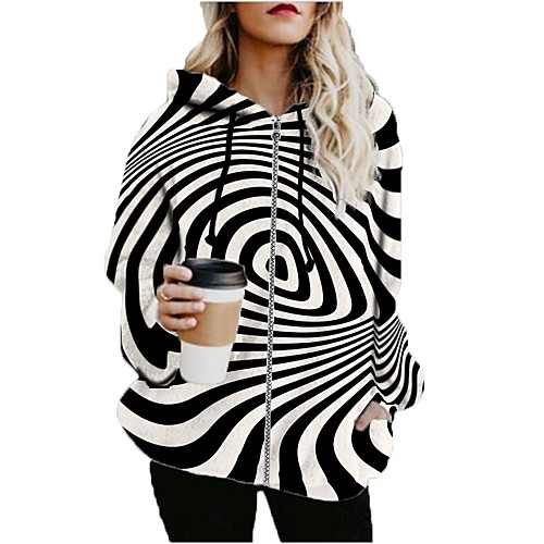 

Women's Hoodied Jacket Sports Fall & Winter Regular Coat Loose Jacket Long Sleeve Print Print Black