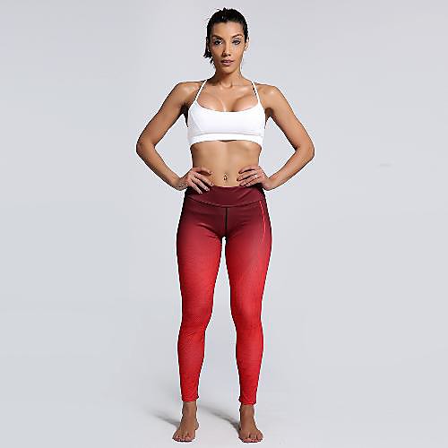 

Women's Basic Casual Comfort Daily Gym Leggings Pants Gradient Ankle-Length Patchwork Print Red