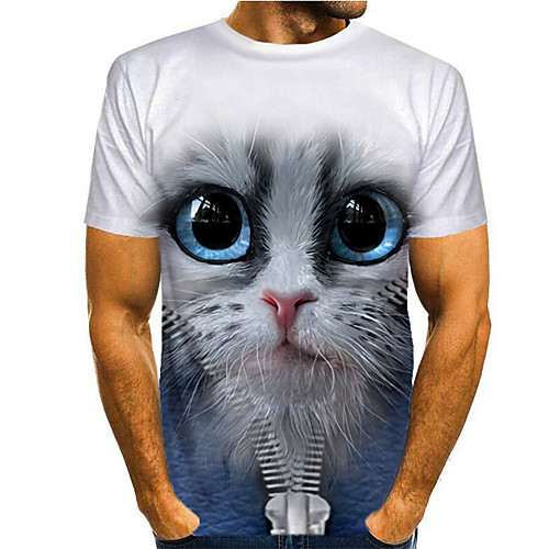 

Men's T shirt 3D Print Graphic 3D Animal Print Short Sleeve Casual Tops Cartoon Classic White