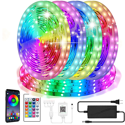 

LED Strip Lights Waterproof Smart Bluetooth 5050 20m 10mm RGB LED Strip Lights Kits With 24 Keys Remote App Control Timer Schedule LED Music Strip Lights Color Changing Sync LED Lights
