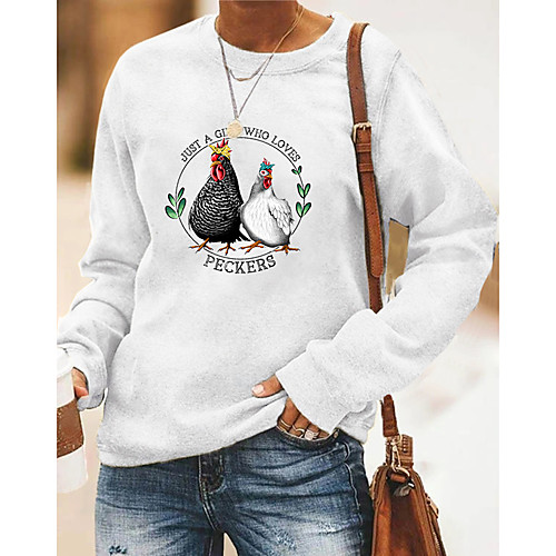 

Women's Pullover Sweatshirt Cartoon Graphic Text Print Daily Other Prints Basic Casual Hoodies Sweatshirts Gray White