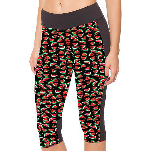 

Women's Basic Comfort Casual Daily Leggings Pants Fruit Calf-Length Patchwork Print Brown
