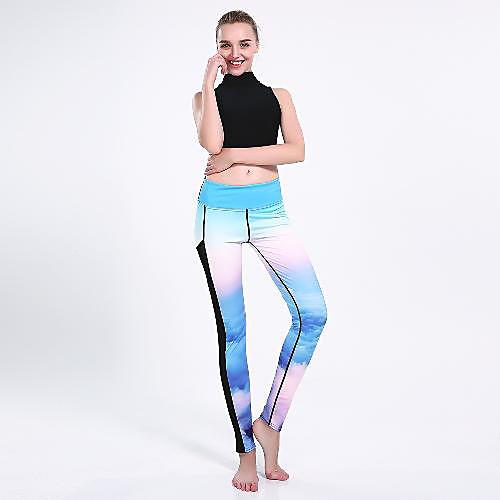 

Women's Casual Yoga Comfort Daily Gym Leggings Pants Gradient Ankle-Length Mesh Patchwork Gradient blue