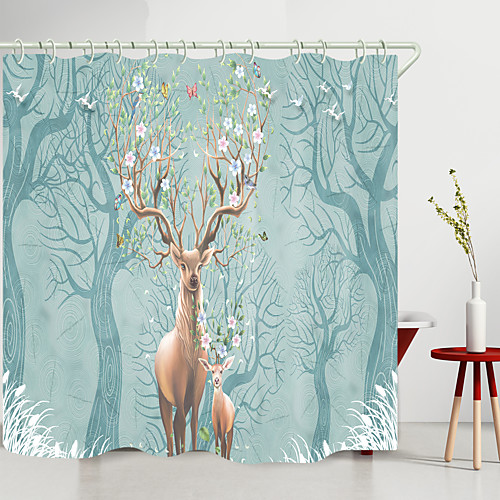 

simple sika deer flowers digital printing shower curtain shower curtains hooks modern polyester new design 72 Inch