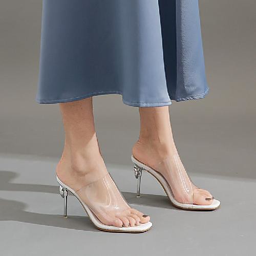 

Women's Sandals Stiletto Heel Square Toe High Heel Sandals Daily PU Synthetics Almond White Black
