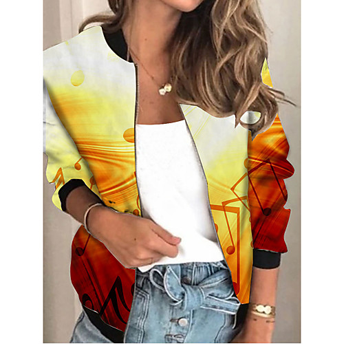 

Women's Jacket Sports Spring & Fall Regular Coat Regular Fit Streetwear Jacket Long Sleeve Print Patchwork Yellow / Going out