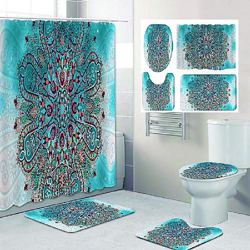 

Bathroom Shower Curtain and Mat Set Mandala Pattern Classic Polyester Material New Design 4pcs