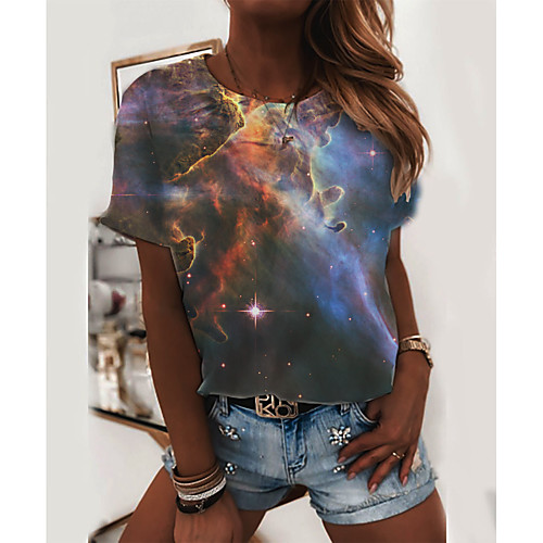 

Women's T shirt 3D Print Round Neck Tops Basic Basic Top Rainbow