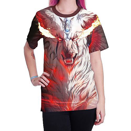 

Women's T shirt Graphic Animal Print Round Neck Tops Basic Punk & Gothic Basic Top Gray