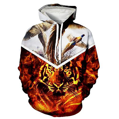 

Men's Pullover Hoodie Sweatshirt Graphic 3D Animal Print Hooded Daily 3D Print 3D Print Casual Hoodies Sweatshirts Long Sleeve Orange