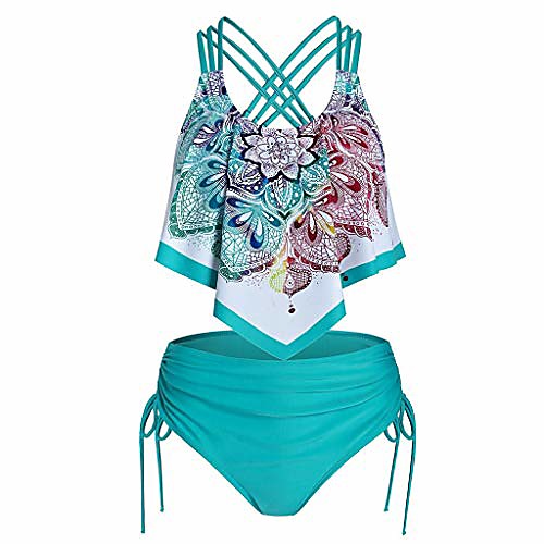 

Women's Beach Wear Swimwear Swimsuit High Waist Ruffle Floral Lake Green Sun flower Black trousers one Black Trousers II Purple Swimwear Bathing Suits Sexy / 2 Piece